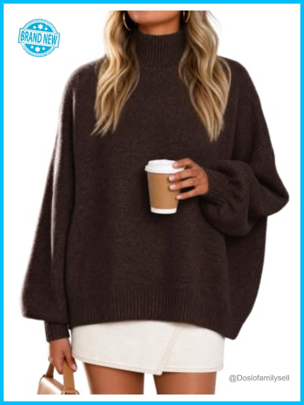 Oversized Turtleneck Long Sleeve Fuzzy Knit Sweater Pullover